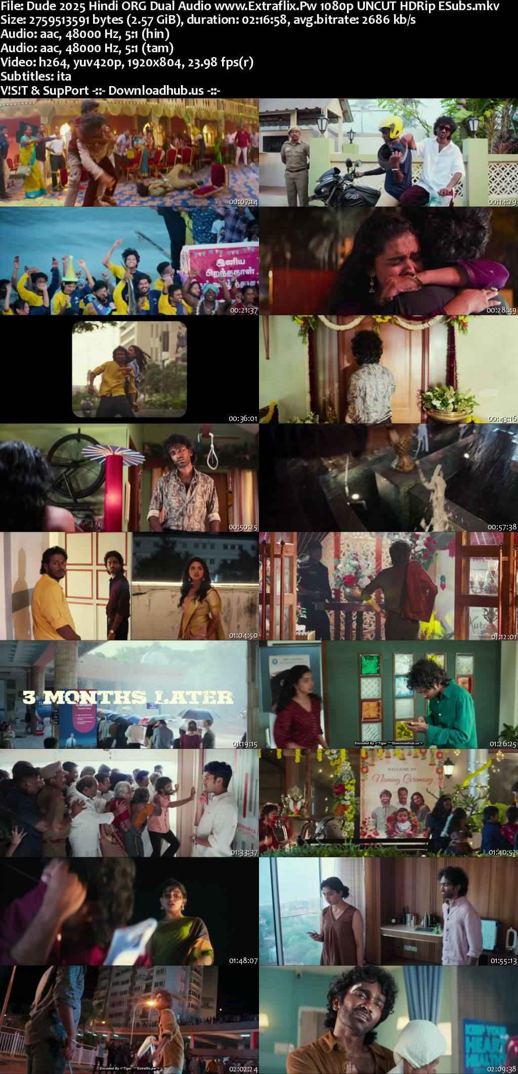 Dude 2025 Hindi ORG Dual Audio Movie DD5.1 4k 1080p 720p 480p UNCUT HDRip ESubs x264 HEVC